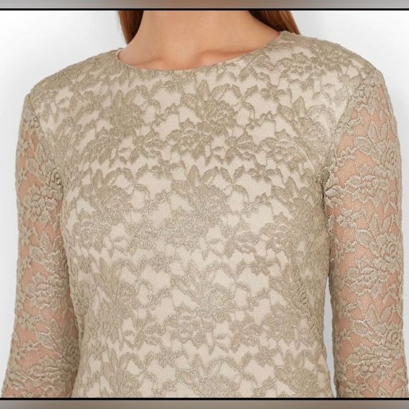 LAUREN by Ralph Lauren Scalloped Shimmering Metallic Lace Dress - Size 0 - Picture 4 of 12